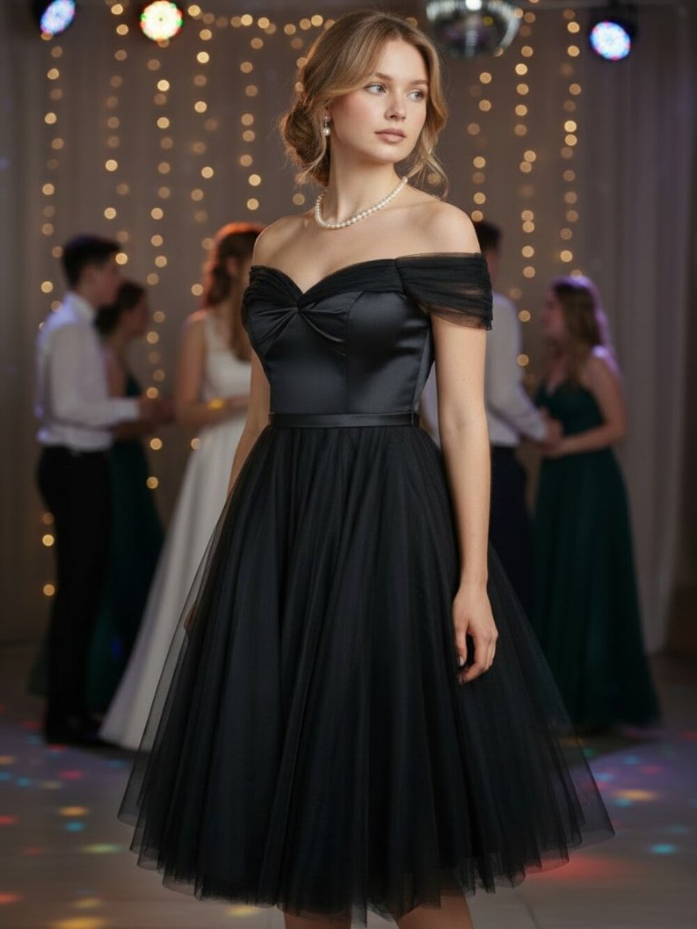 Bicici & Coty Black Satin Bodice Tulle Skirt Formal Dress
